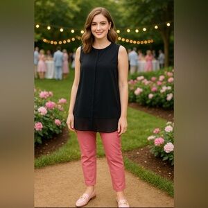 Simons Contemporaine black sleeveless tunic w/ btm hem  in sheer layers. 🖤